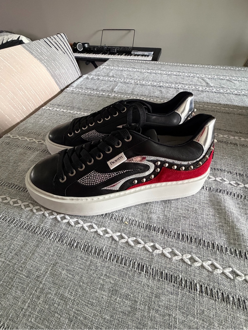 Cesare Paciotti Black, Red & Silver Platform Sneakers
